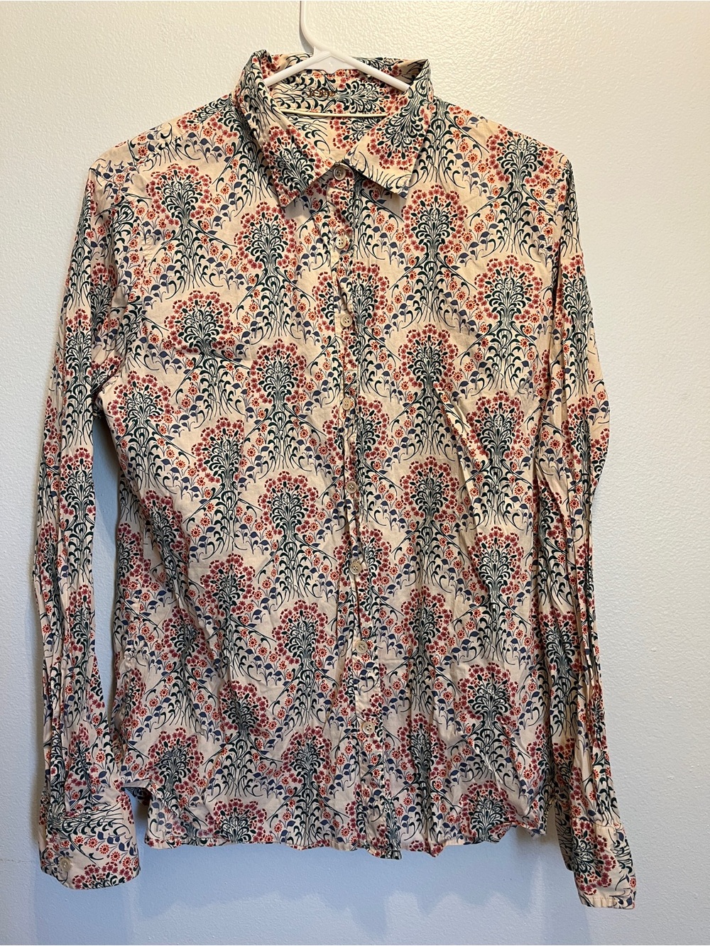Vintage Y2K JCrew Liberty Floral Print Long-Sleeve Shirt - Beige/Red/Blue